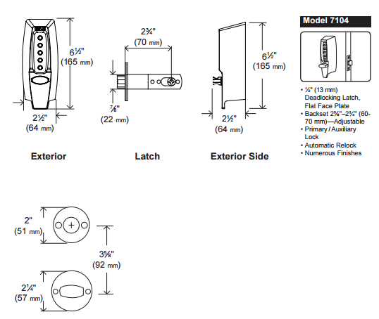 Kaba Simplex 7100 Series 7104 1/2'' Deadlocking Latch Mechanical